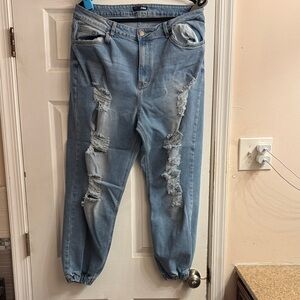 Fashion Nova Light Blue Distressed Joggers